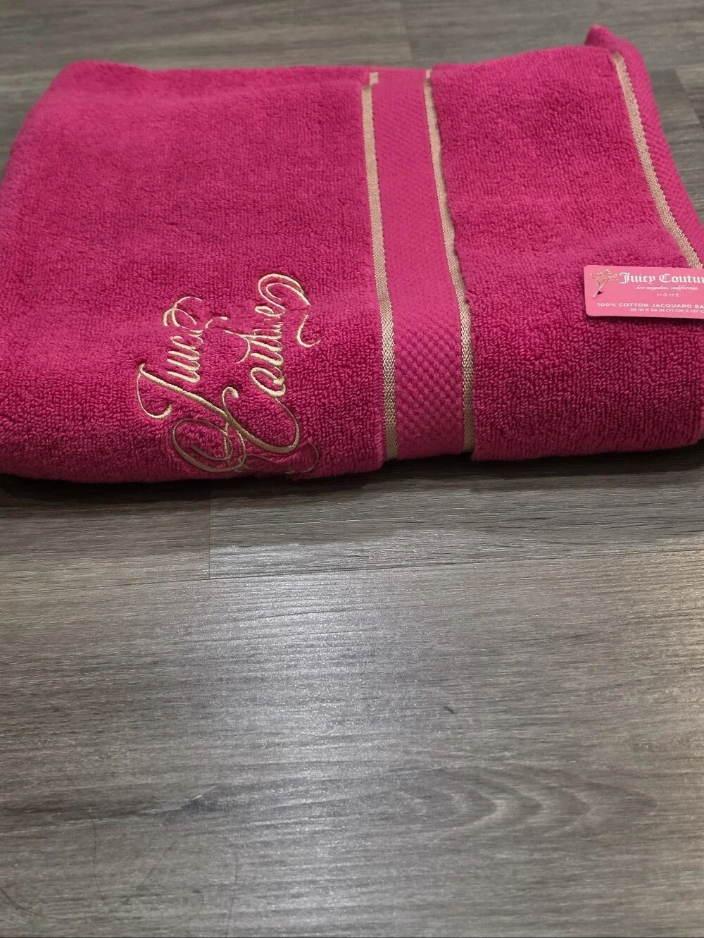 Juicy Couture Home Gold Embrodried Signature Logo Stripes Oversized Bath Towel